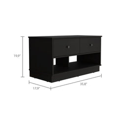 Saturn Storage Bench, Two Open Shelves, Two Drawers -Black