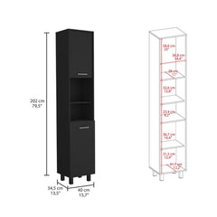 Hephaestus Pantry, Four Legs, Three Interior Shelves, Two Shelves, Two Cabinets -Black
