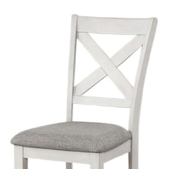 Saturn Side Dining Chair Set of 2, Rustic White Rubberwood, Gray Fabric