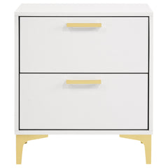 White and Gold 2-Drawer Rectangular Nightstand