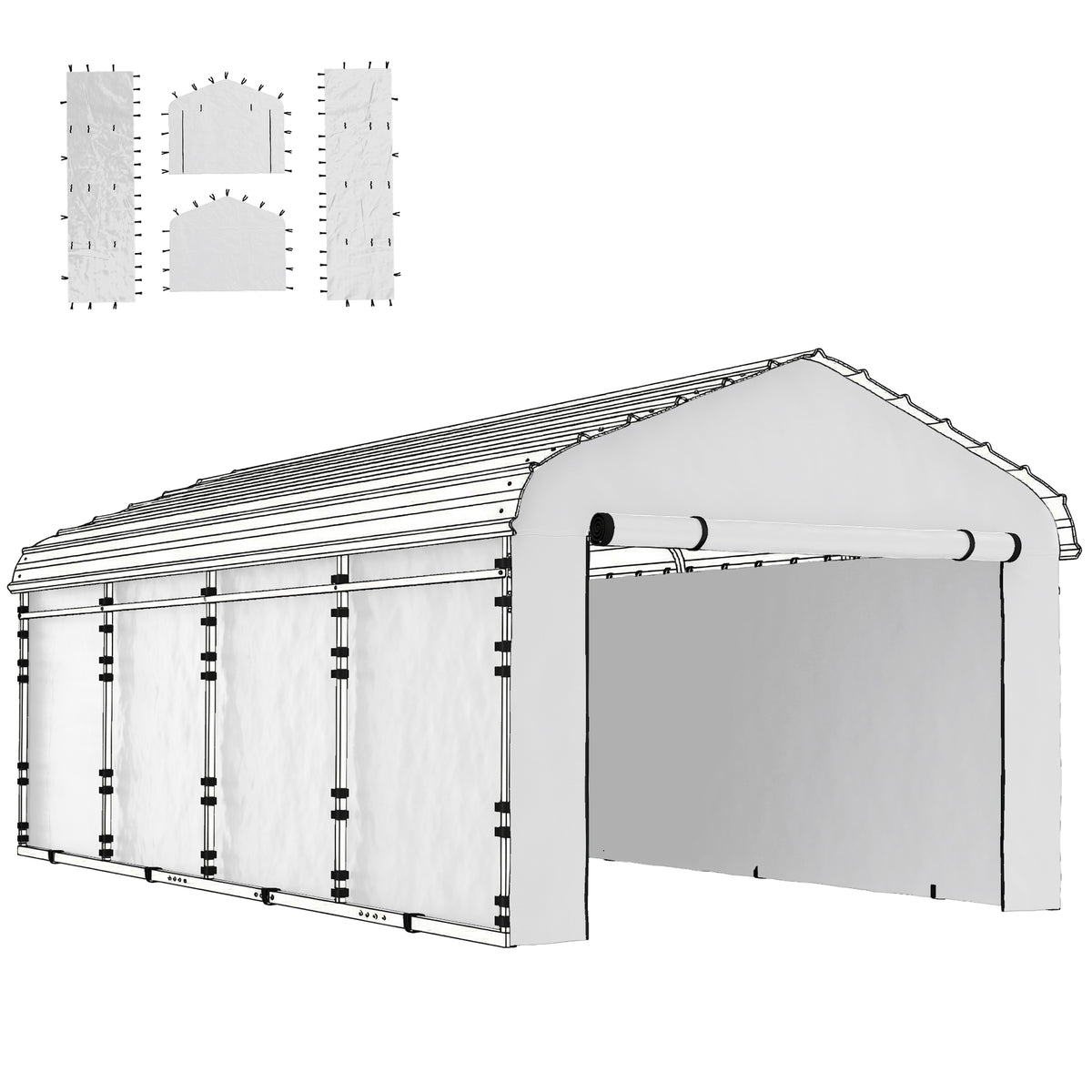 Carport Replacement Sidewall Panel for 10' x 15' Carports, UPF50+ Waterproof Replacement Side Wall Cover, White