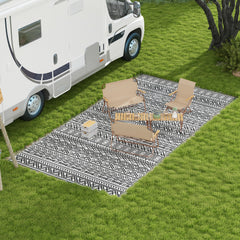 Reversible Outdoor Rug Carpet RV Camping Rugs with Carry Bag, 9' x 18', Gray & Cream White Boho