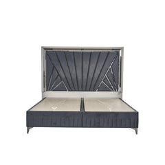 Vista Modern & Contemporary Style 4 Pc Queen Upholstered Bedroom Set Made with Wood and Gold Accents in River Sand Grey