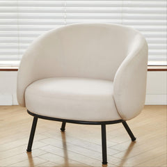 Mid-Century Modern Velvet Accent Chair, Upholstered Barrel Armchair with Metal Legs, Comfy Single Sofa Chair for Living Room Bedroom