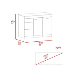 Display Kitchen Base Cabinet,Three Drawers, Two Internal Shelves -White / Dark Walnut