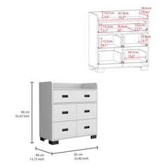 Melody Dresser, Four Legs, Four Drawers, One Double Drawer, Superior Top -White