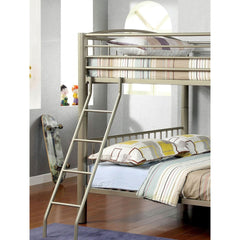 Chronos Gold Finish Contemporary Style Full Over Full Bunk Bed Full Metal Structure Movable Ladder Top Bed Rails Convert Into Two Separate Bed