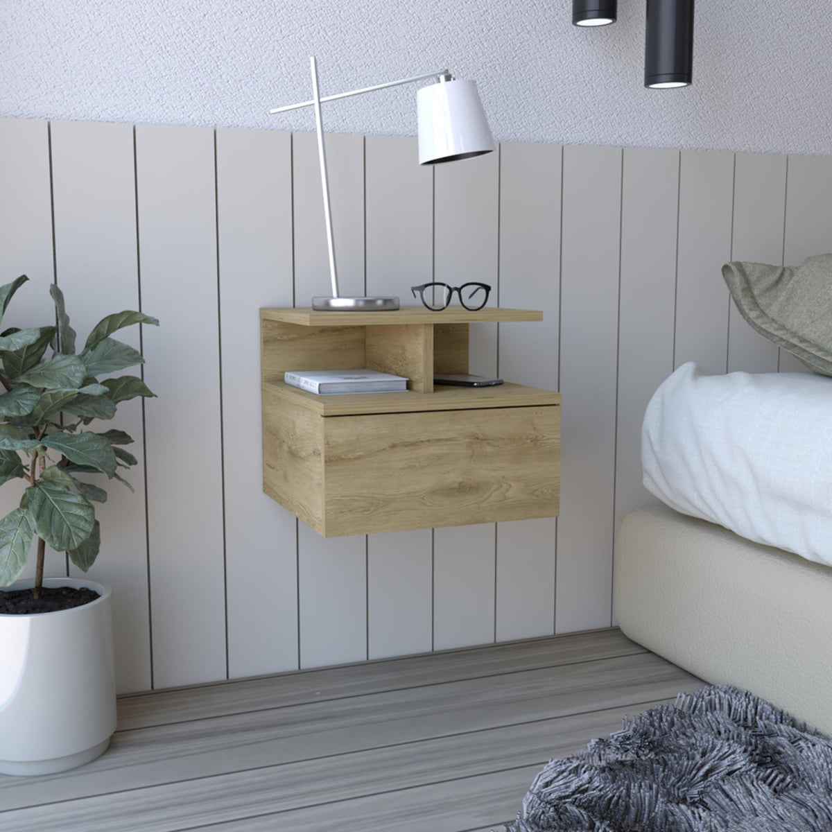 Cosmos Floating Nightstand with Drawer and Open Storage Shelves