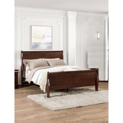 Dark Cherry Sleigh Design 1pc Full Size Bed Bedroom Furniture Louis Phillipe Bed Bracket Feet Wooden
