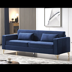 Hades 85.8" Velvet Sofas for Living Room, 3 Seater Couch with Classic Modern Appeal and Luxurious Soft Comfort, Easy to Maintain, Blue