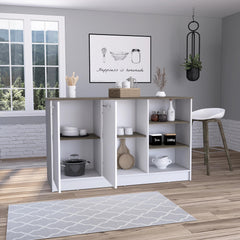 Archive Kitchen Island, Three Open Shelves, Two Cabinets