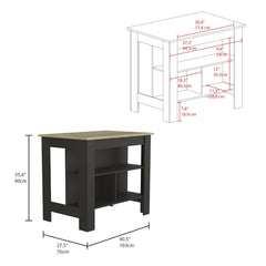Astyanax Kitchen Island, Four Legs, Three Shelves -Black / Light Oak
