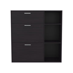 Crown 3-Door Shoe Rack with Interior Shelves And Side Shelves, One Drawer Storage Cabinet for Shoes and Accessories