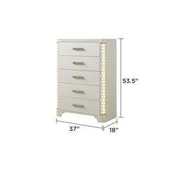 Lyric 5-Drawer Chest with side LED Lightning made with Wood in Beige
