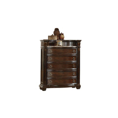 Traditional Style 5-Drawer Chest With Metal Handle Pulls Made with Wood in Dark Walnut