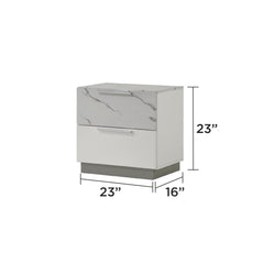 Hecuba Nightstand – Two-Tone High-Gloss Marble & Lacquer Finish with Two Drawers, Velvet-Lined Interior, and a Compact Elegant Design