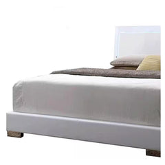 Theseus White Synthetic Leather & White Leg Queen Bed W/Led