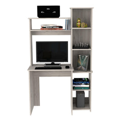 Asteroid Desk, Five Shelves, Two Superior Shelves, Light Gray