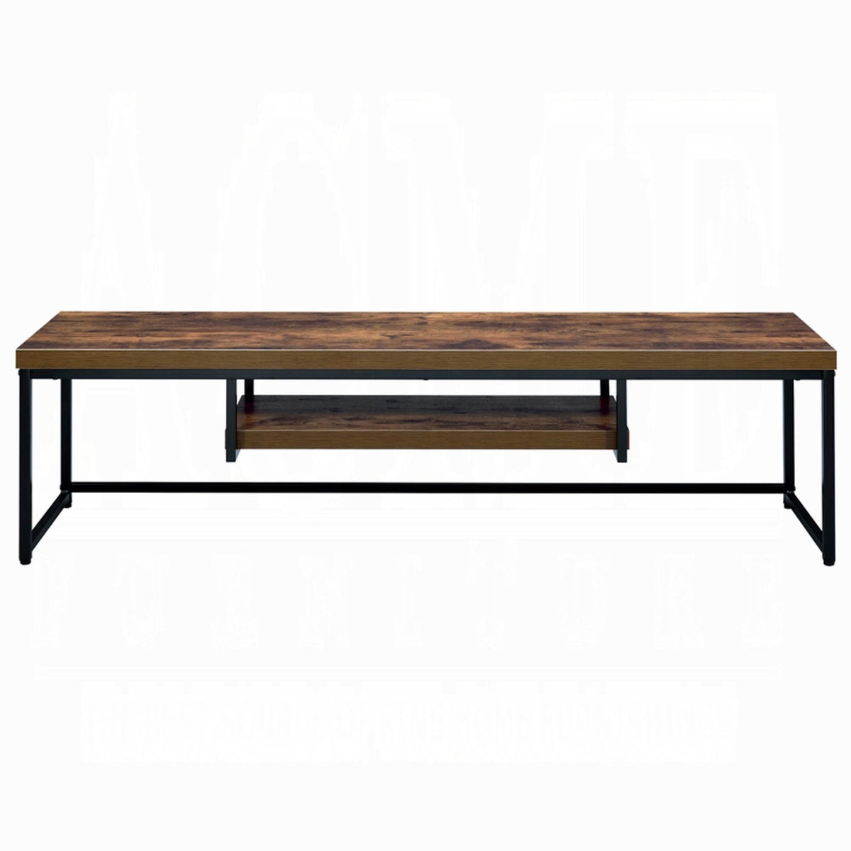 Industrial Style TV Stand Black Metal Frame Living Room Furniture 1pc Wooden Top Weathered Oak Finish Shelf