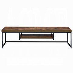 Industrial Style TV Stand Black Metal Frame Living Room Furniture 1pc Wooden Top Weathered Oak Finish Shelf