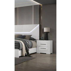 White High Gloss 1pc Nightstand Metal Side Glide 2-Drawers Bedside Table Chrome Hardware Bedroom Furniture