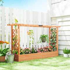 Wooden Planter Box with Trellis, Hanging Roof and Drainage Holes for Climbing Plants, Vegetables, Herbs and Flowers