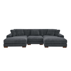 Large Seating Corduroy Upholstered Double Chaise Sectional