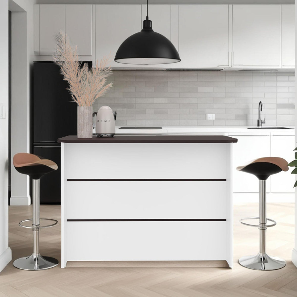 Chronicle Kitchen Island with Spacious Countertop, Open Lower Shelves, Storage Cabinet and Versatile Multi-Use Design for Meal Preparation, Coffee Station Organization,