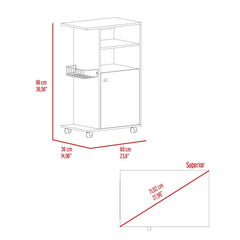 Archive Kitchen Cart, Single Door Cabinet, Four Casters -White