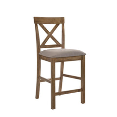 Contemporary Counter Height Chairs Set of 2 Upholstered Seat X-Back Classic Oak Finish Wooden Dining Furniture