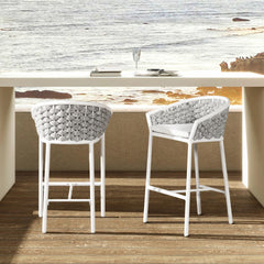 Chronos 27.5" Rope Barrel Low Back Patio Counter Stool, Set of 2, Optic White Acrylic