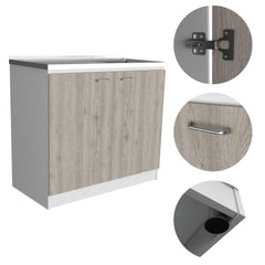 Theseus Rectangle 2-Door Utility Sink and Cabinet White and Light Gray