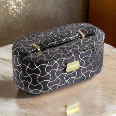 Odysseus Jewelry Case with 2 Semicircle Slots and Wavy Pattern, Black