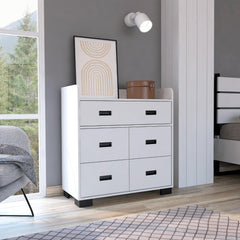 Melody Dresser, Four Legs, Four Drawers, One Double Drawer, Superior Top -White