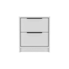 Lyra Nightstand , End Table, Side Table Two Drawers, Metal Handle -White