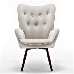Mid-Century Modern Wingback Accent Chair, Button-Tufted Polyester Fabric Armchair with Solid Wood Splayed Legs for Living Room Bedroom Home Office