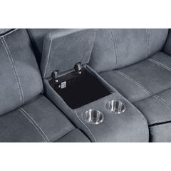 Haven Two Tone Gray Velvet Recliner Loveseat w/USB Port & Console