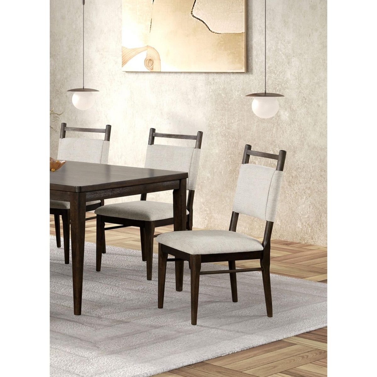 Dark Walnut Side Chairs Upholstered Seat 100% Polyester Kitchen Dining Room Set of 2pc Dining Chairs