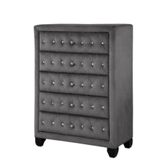 Story Modern Style Crystal Tufted Upholstery 5-Drawer Chest finished with Velvet Fabric made with Wood in Gray