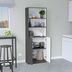 Home 2-Door Bookcase, Modern Storage Unit with Dual Doors and Multi-Tier Shelves -Matt Gray / White -Office