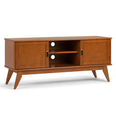 Galaxy 60 inch Wide Solid Wood Mid Century Low TV Stand in Teak Brown For TVs up to 65 inches