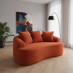 65.35" Curved Loveseat Sofa with Pocket Spring Cushions for Soft Seating, Small Space Couch with 3 Throw Pillows, No Assembly Needed, Red Orange