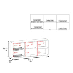 Archive 150 Wall Cabinet With Glass, Four Interior Shelves, Two Double Door Natural Oak