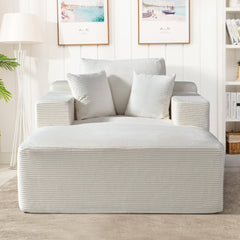 Convertible Chaise Lounge Chair Indoor – Oversized Corduroy Couch with Wide Armrest & Throw Pillows, Cozy Boneless Sleeper Sofa Bed Armchair for Living Room, Bedroom, No Assembly Required, Beige