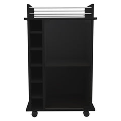 Waltz Bar Cart,Two Shelves, Six Built-in Wine Rack, Four Casters -Black