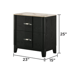 Mars Modern Nightstand with Sintered Stone Top & Smooth Drawer Glides in Black