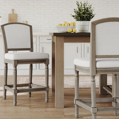 26" Weathered Gray Counter-Height Bar Stool with Gray Upholstered Seat and Back, 1PC