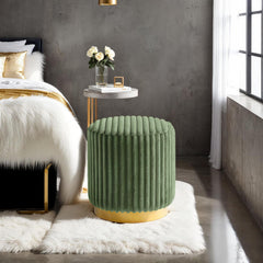 Green Finish Contemporary Style 1pc Round Accent Stool Gold Base Stainless Steel Fur Fabric Primary Living Room