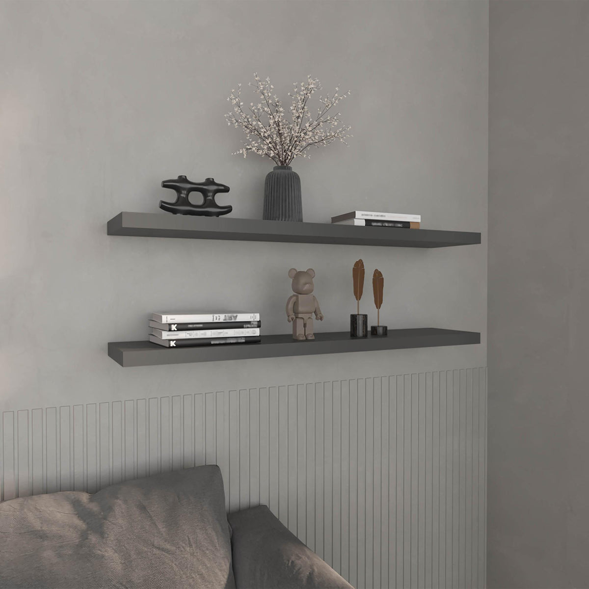 Floating Shelves 1.50" H, with 2 Shelf, Matt Gray