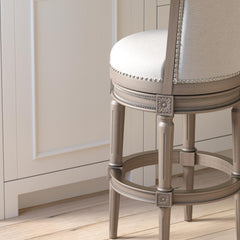 Story Wood Bar-Height Swivel Barstool with High-Back, Weathered Gray, 1PC